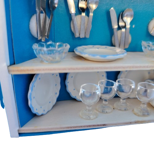 Original vintage Bodo Henning doll furniture blue and white dinner service