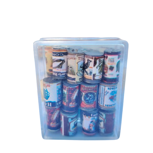 Vintage Old Fashioned Miniature 24 Canned Foods for a doll house