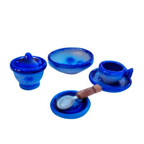 Vintage Bodo Hennig Salt Glaze Stonewear blue tea set