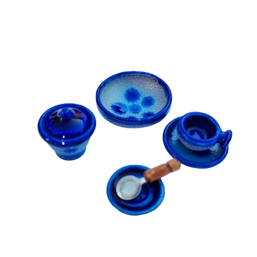 Vintage Bodo Hennig Salt Glaze Stonewear blue tea set