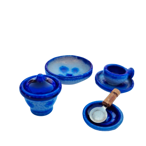 Vintage Bodo Hennig Salt Glaze Stonewear blue tea set