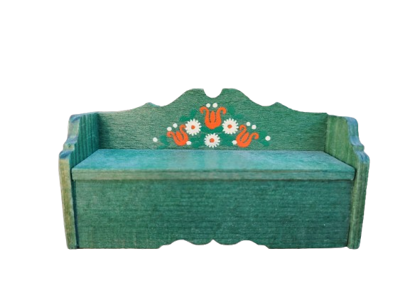 Original vintage wooden doll furniture green Storage Bench