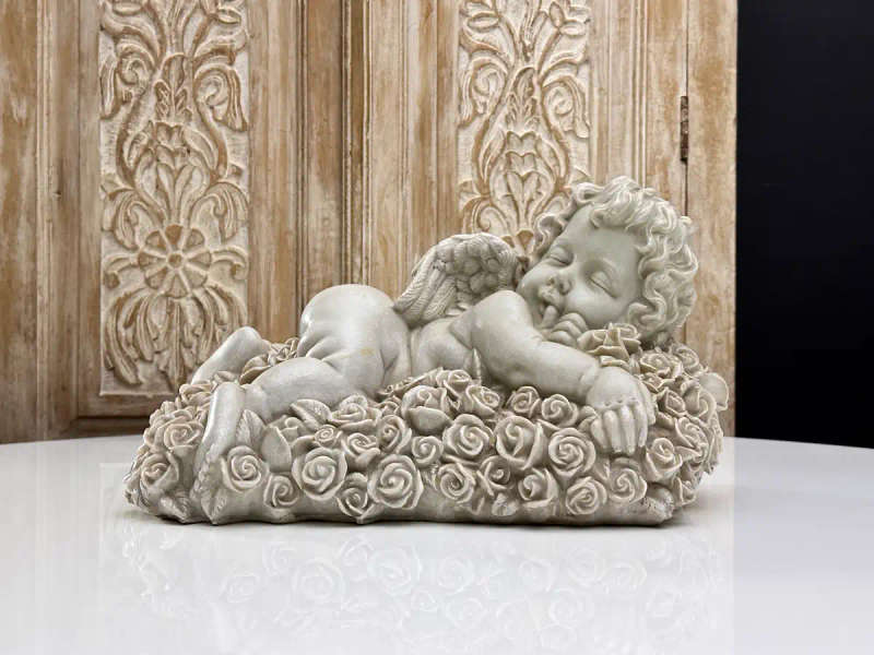 Exquisite Large Statement Bed of Roses Angel Statue