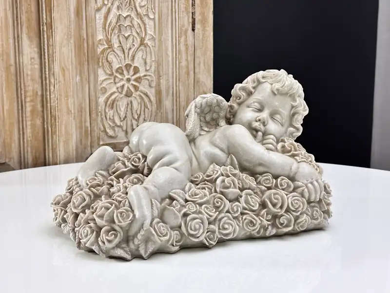 Exquisite Large Statement Bed of Roses Angel Statue