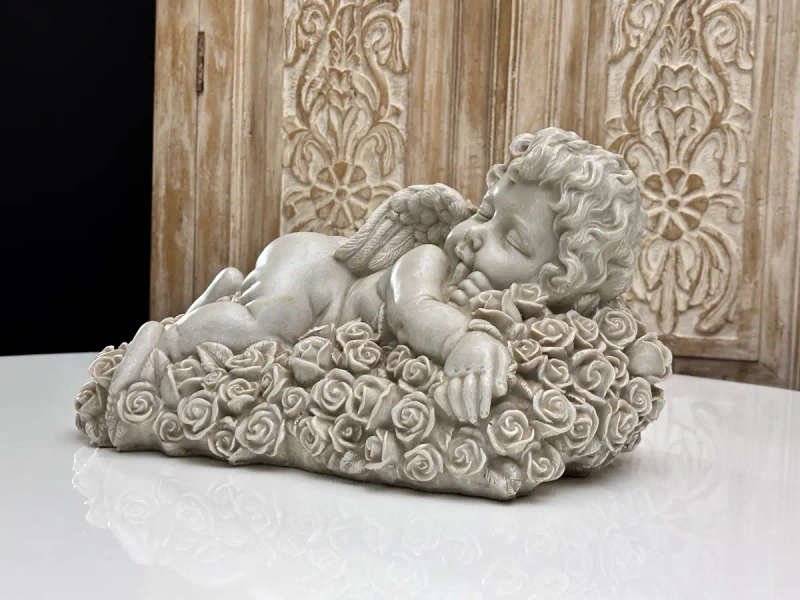 Exquisite Large Statement Bed of Roses Angel Statue