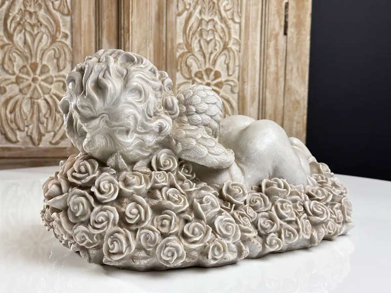 Exquisite Large Statement Bed of Roses Angel Statue