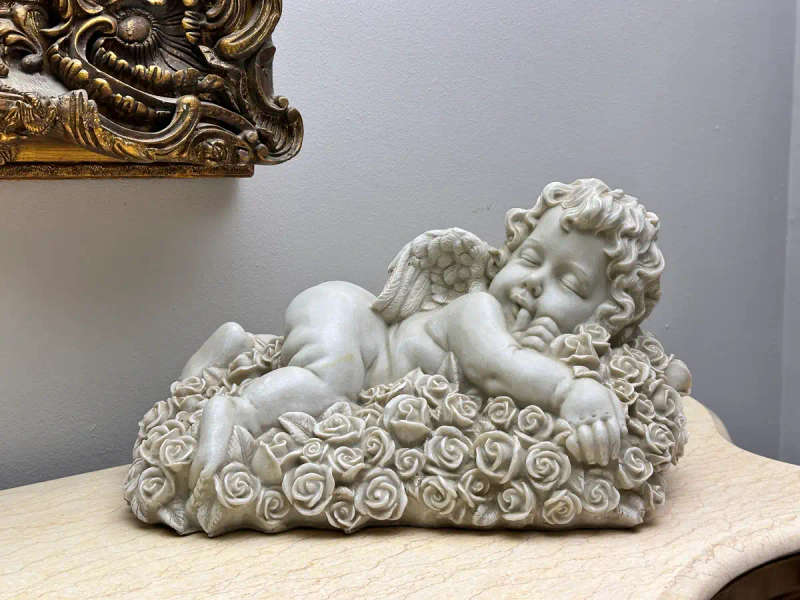 Exquisite Large Statement Bed of Roses Angel Statue