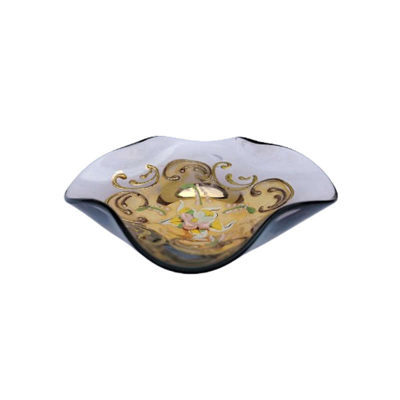 Bohemian Czech Glass Hand Painted Gold Dish