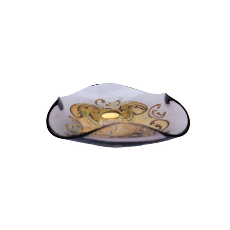 Bohemian Czech Glass Hand Painted Gold Dish