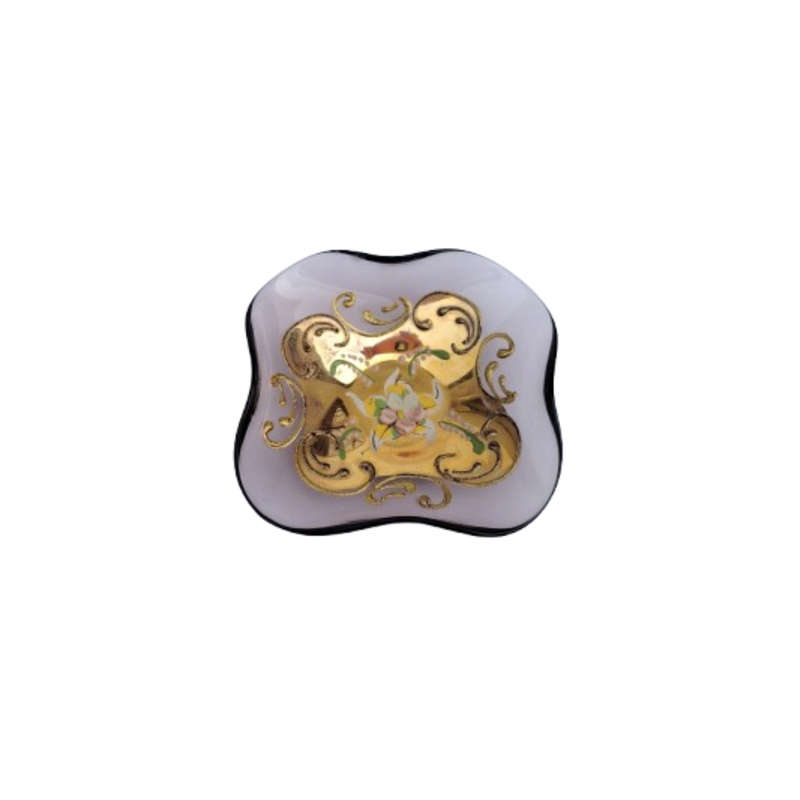 Bohemian Czech Glass Hand Painted Gold Dish