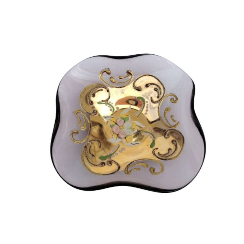 Bohemian Czech Glass Hand Painted Gold Dish