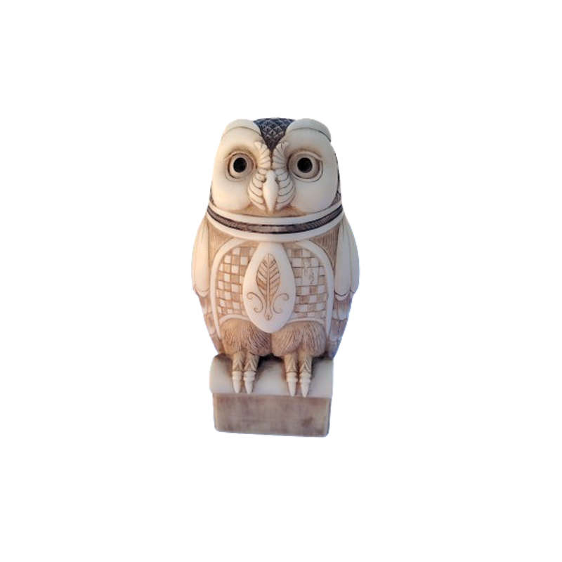 John Biccard Owl Michael Angelo Owl crushed marble sculpture