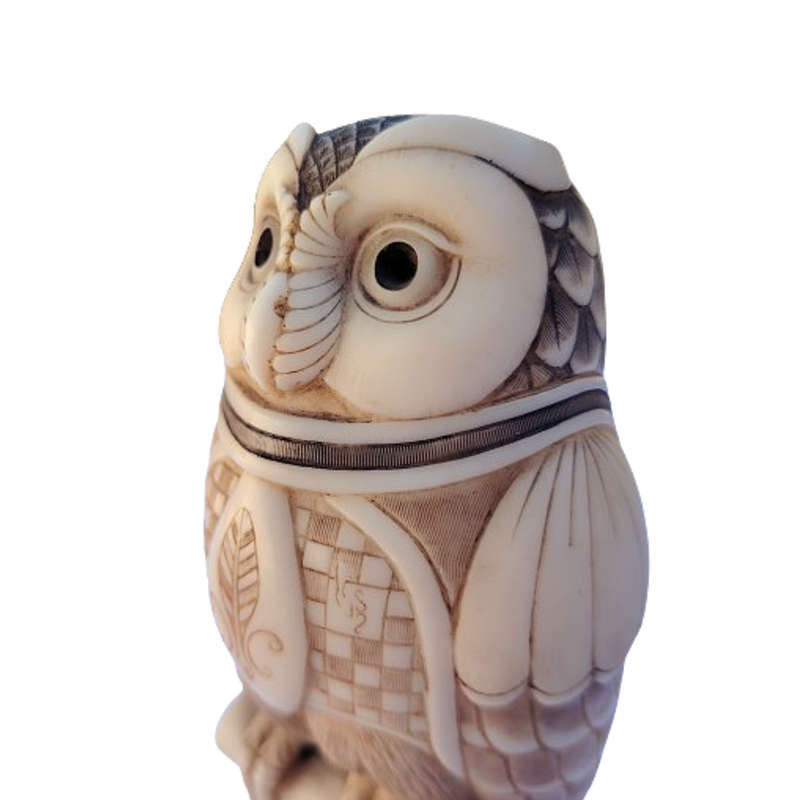 John Biccard Owl Michael Angelo Owl crushed marble sculpture