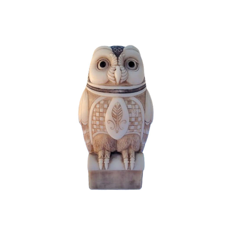 John Biccard Owl Michael Angelo Owl crushed marble sculpture