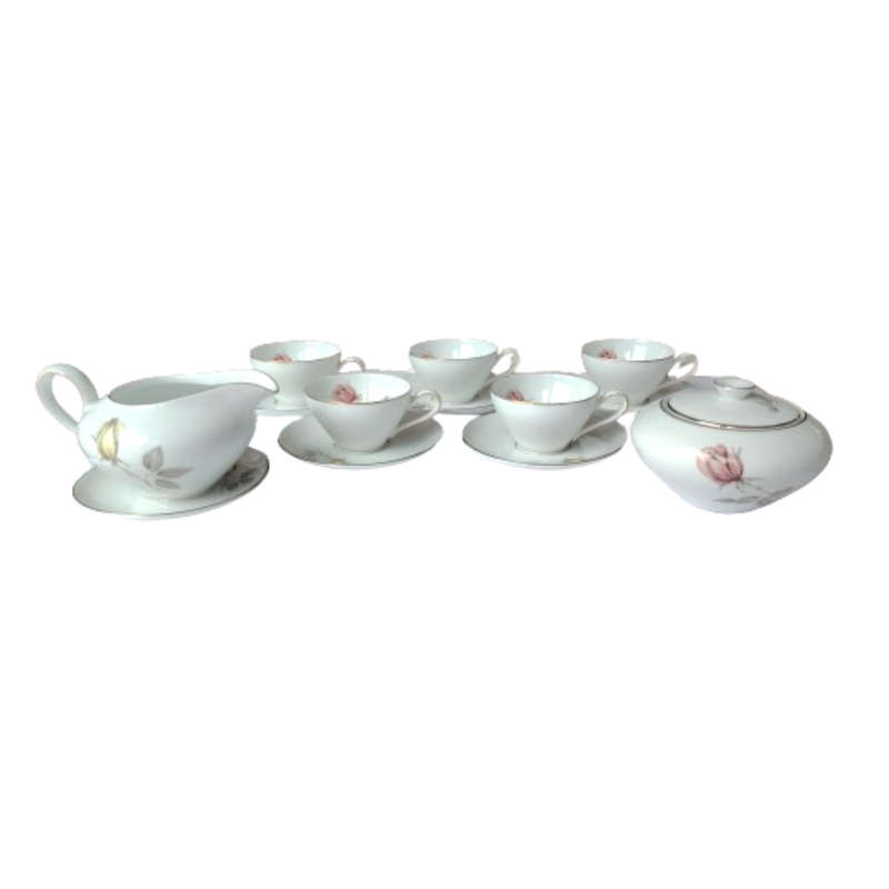KPM Krister Porcelain Tea Set Rose and Gold Trim
