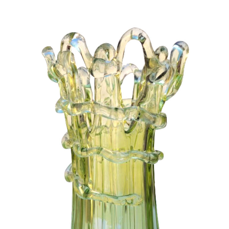 Bohemian Czech hand Blown Open Weave Art Glass Vase