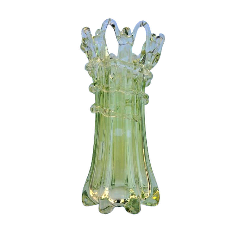 Bohemian Czech hand Blown Open Weave Art Glass Vase