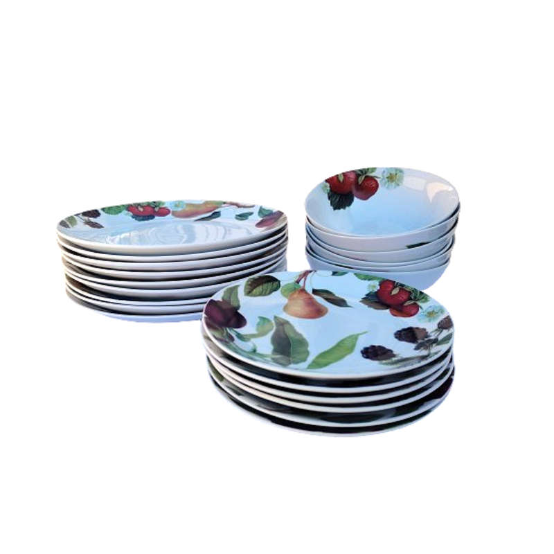 Fruits and Flowers Royal Bone China Sauce Boat on Plate
