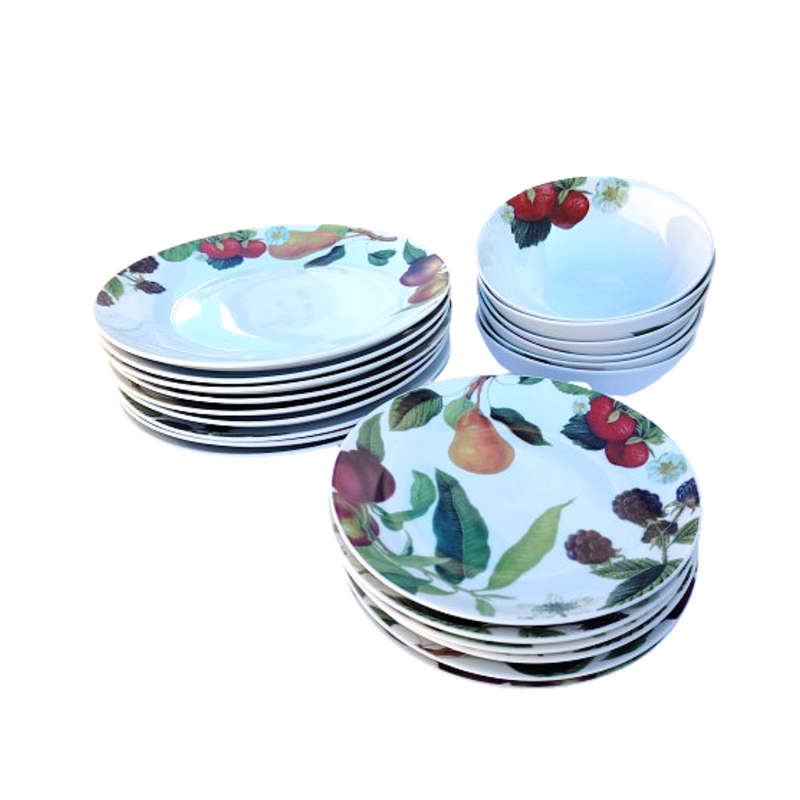 Fruits and Flowers Royal Bone China Sauce Boat on Plate