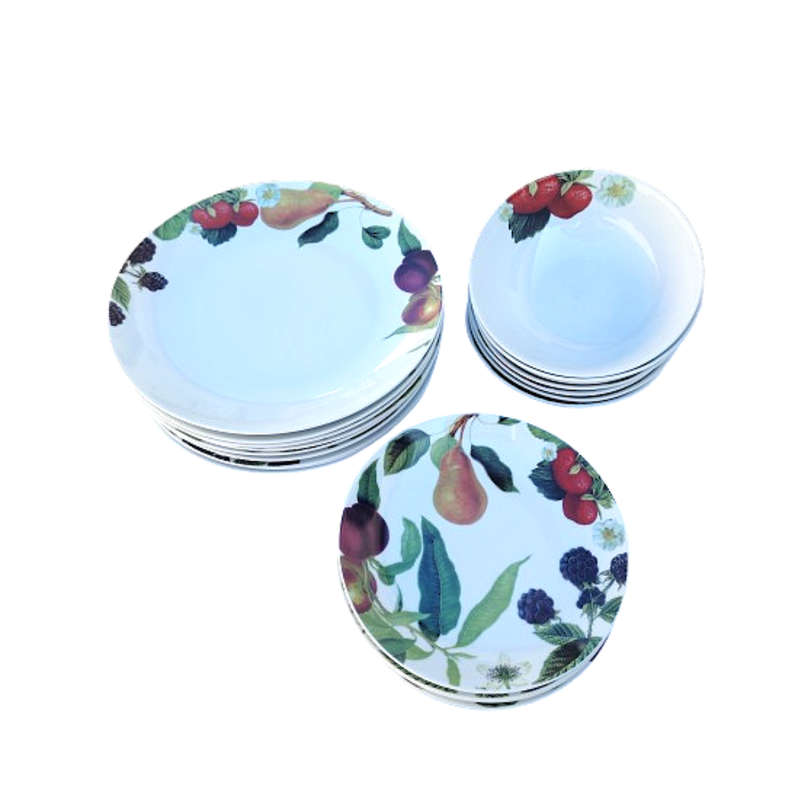 Fruits and Flowers Royal Bone China Sauce Boat on Plate