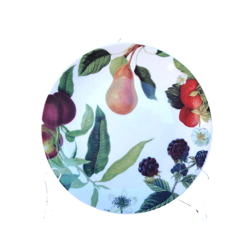 Fruits and Flowers Royal Bone China Sauce Boat on Plate