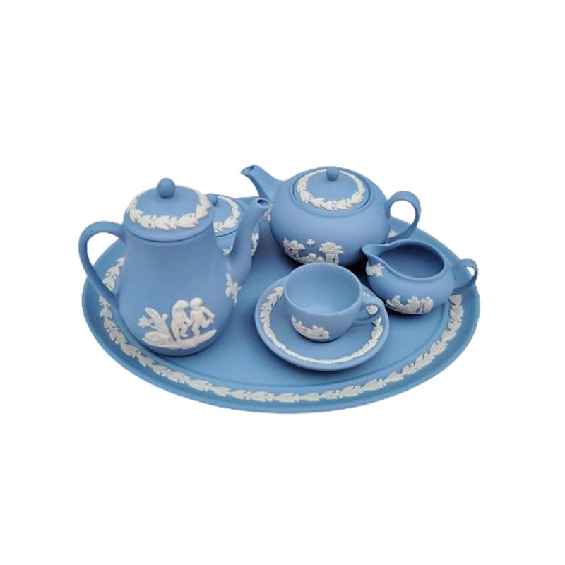 Vintage Wedgwood Blue Jasper Miniature Tea Coffee Set