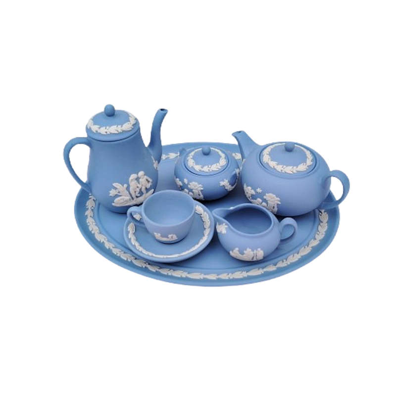 Vintage Wedgwood Blue Jasper Miniature Tea Coffee Set
