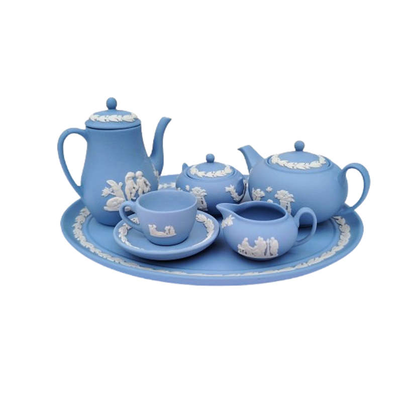 Vintage Wedgwood Blue Jasper Miniature Tea Coffee Set