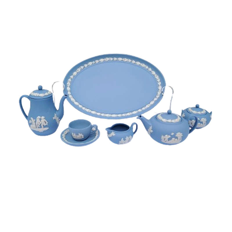 Vintage Wedgwood Blue Jasper Miniature Tea Coffee Set
