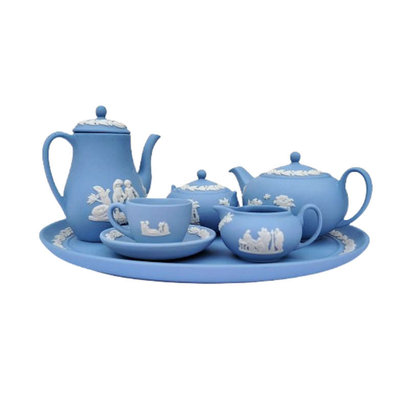 Vintage Wedgwood Blue Jasper Miniature Tea Coffee Set