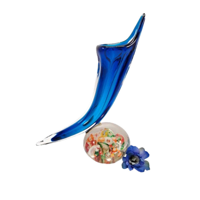 Lenwile Ardalt Art Glass Blue Vase Millefiori Paperweight