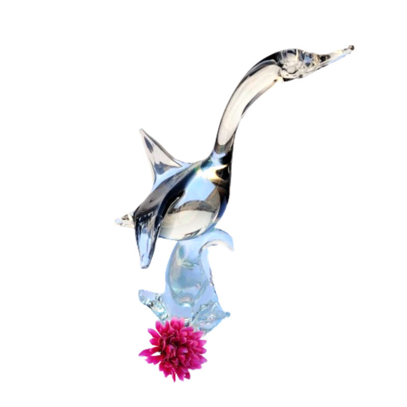 Impressive Size Murano Hand Blown Smokey Grey and Clear Goose