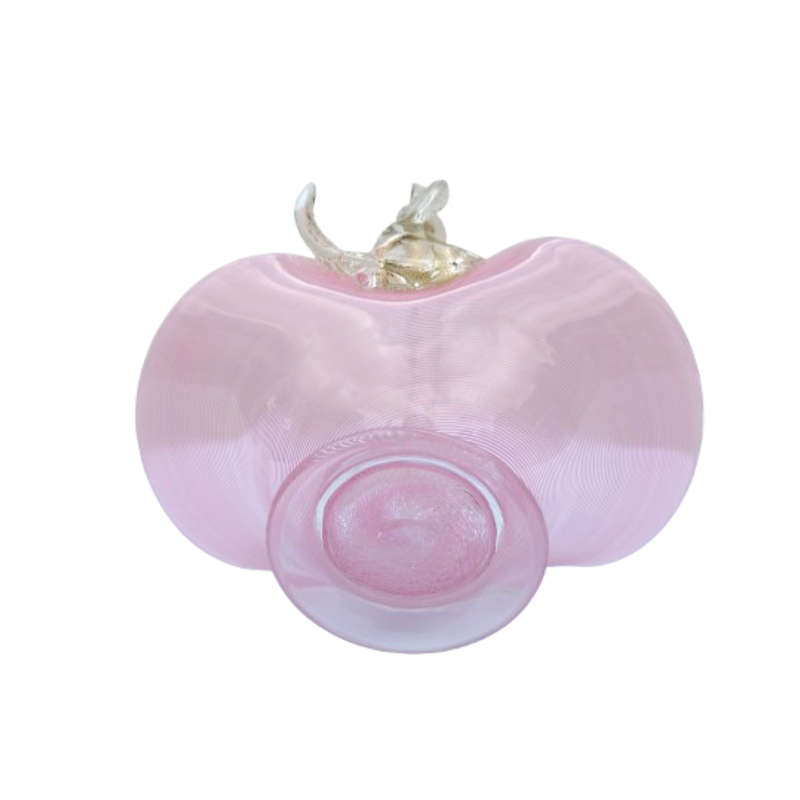 Murano Pink Candy Strip Glass Basket Clear and Gold Flex Handles