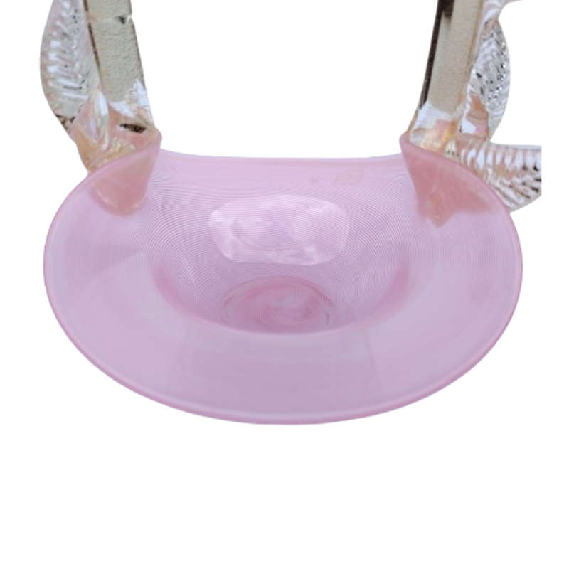 Murano Pink Candy Strip Glass Basket Clear and Gold Flex Handles