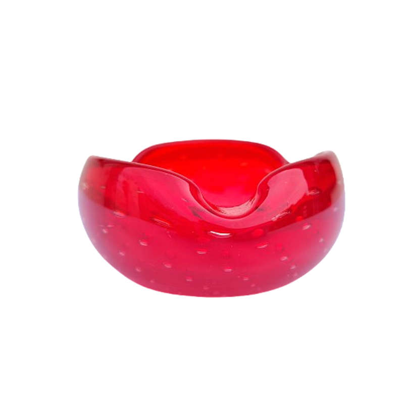 Murano Deep Red with Bubbles Art Glass Bowl ashtray