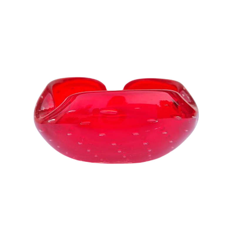 Murano Deep Red with Bubbles Art Glass Bowl ashtray
