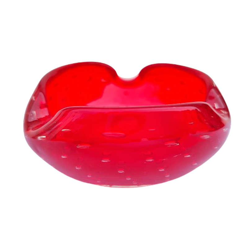 Murano Deep Red with Bubbles Art Glass Bowl ashtray