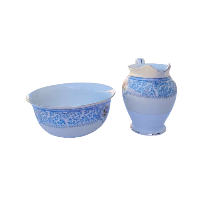 Noritake Blue and Yellow Sugar Bowl and Milk Jug