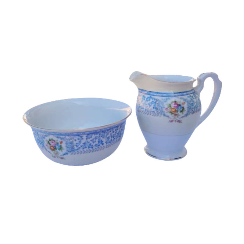 Noritake Blue and Yellow Sugar Bowl and Milk Jug