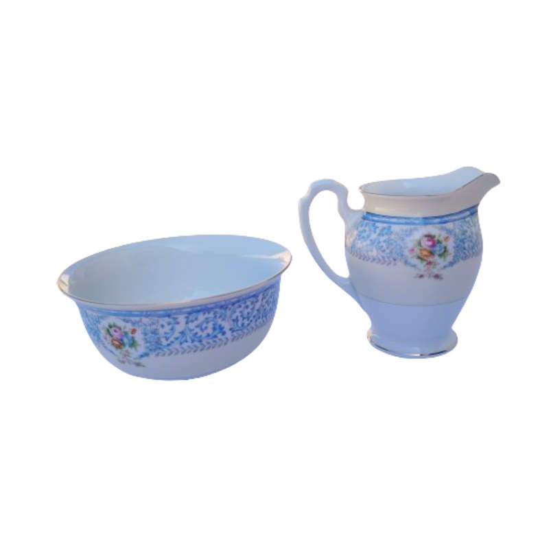 Noritake Blue and Yellow Sugar Bowl and Milk Jug