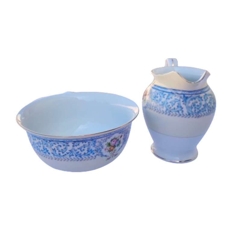 Noritake Blue and Yellow Sugar Bowl and Milk Jug