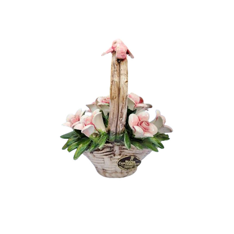 Nuova Capodimonte Handled Hand Molded Basket of Flowers