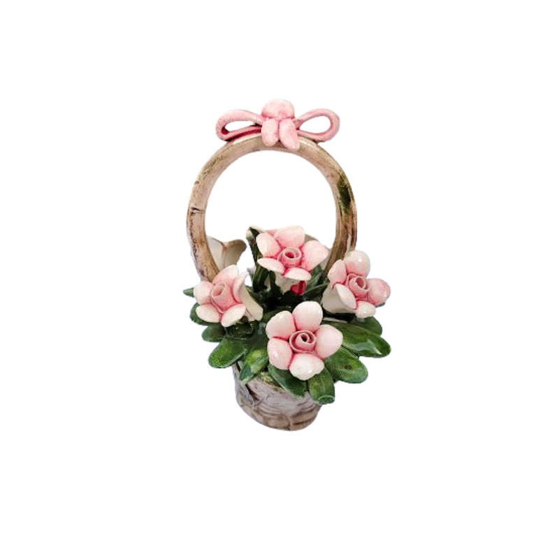 Nuova Capodimonte Handled Hand Molded Basket of Flowers