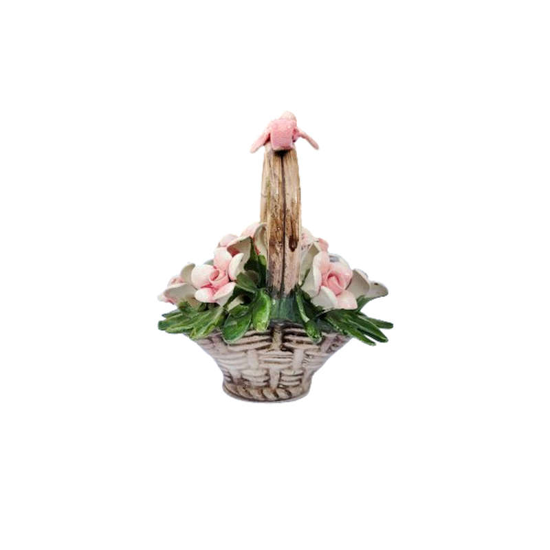 Nuova Capodimonte Handled Hand Molded Basket of Flowers