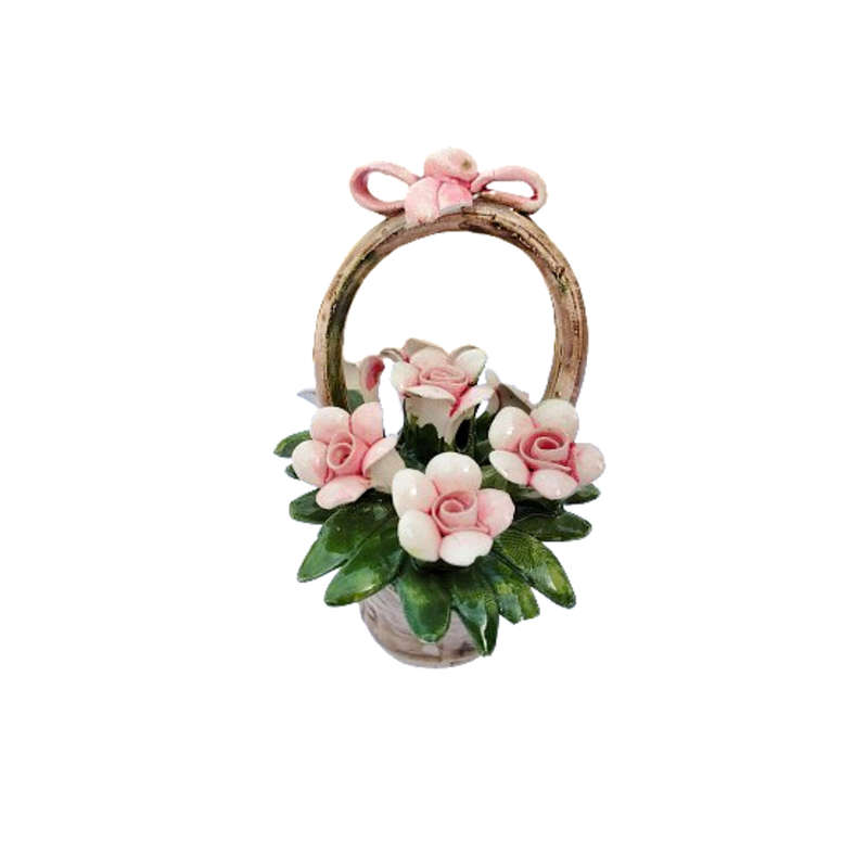 Nuova Capodimonte Handled Hand Molded Basket of Flowers
