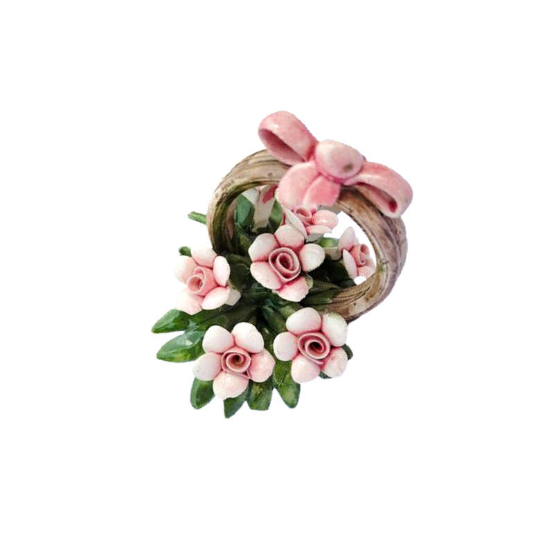 Nuova Capodimonte Handled Hand Molded Basket of Flowers