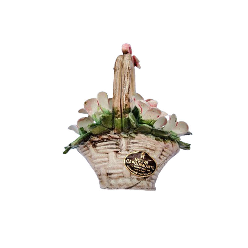 Nuova Capodimonte Handled Hand Molded Basket of Flowers