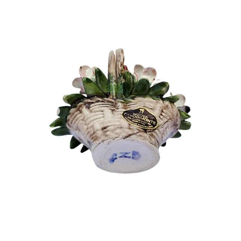 Nuova Capodimonte Handled Hand Molded Basket of Flowers