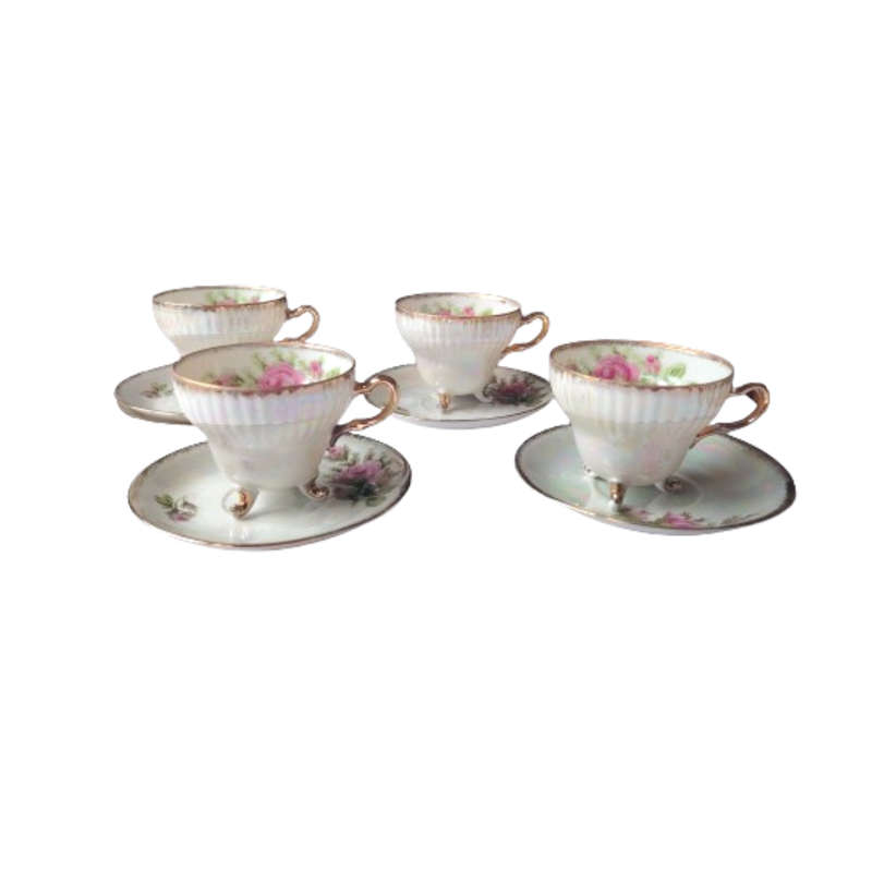 Beautiful Pearl Effect Footed cups and saucers Duo's
