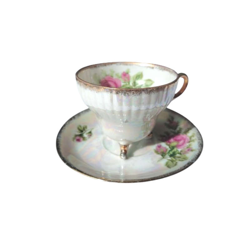 Beautiful Pearl Effect Footed cups and saucers Duo's